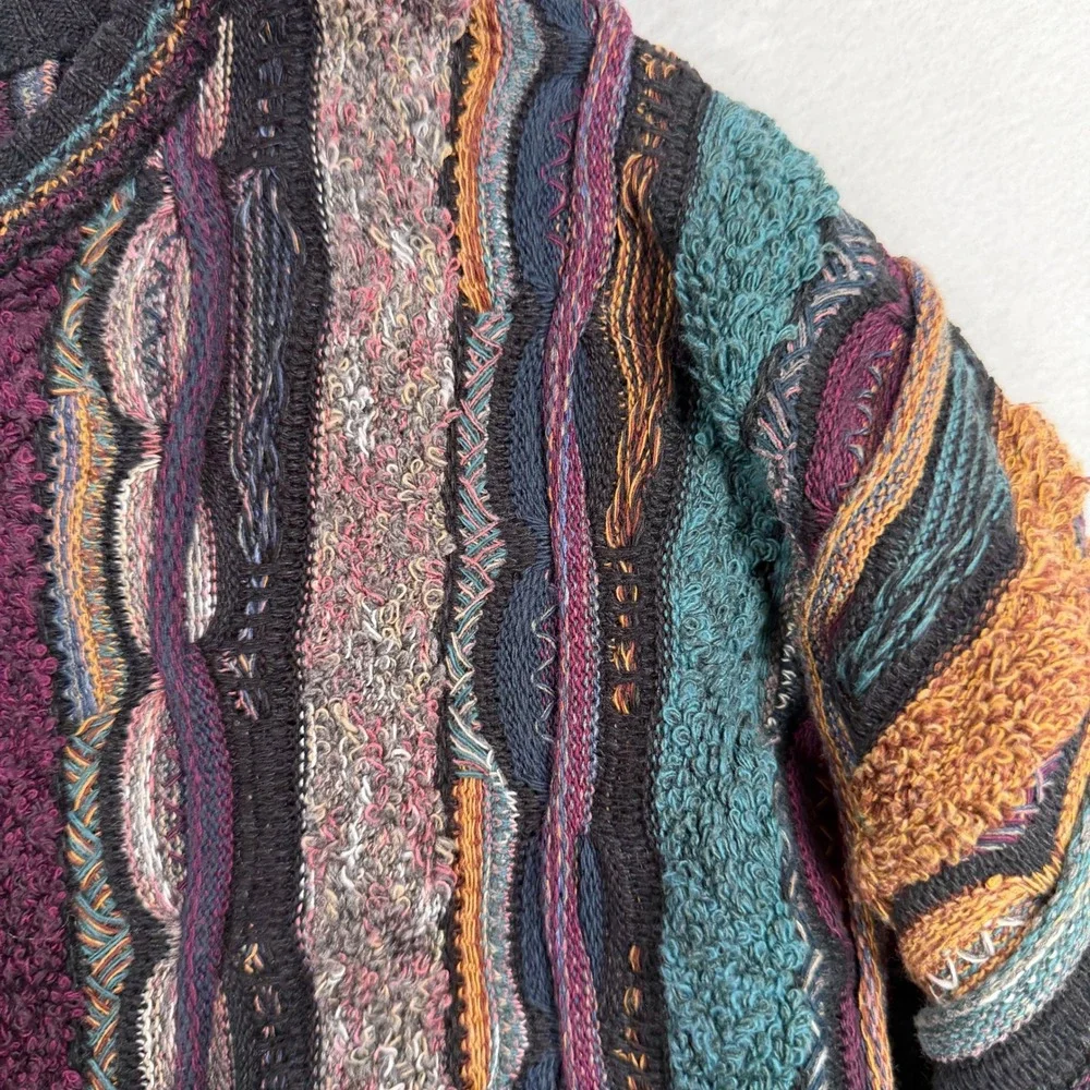 Florence Tricot Large Sweater 3D Textured Knit Multi-Color Retro 90s Coogi-Style